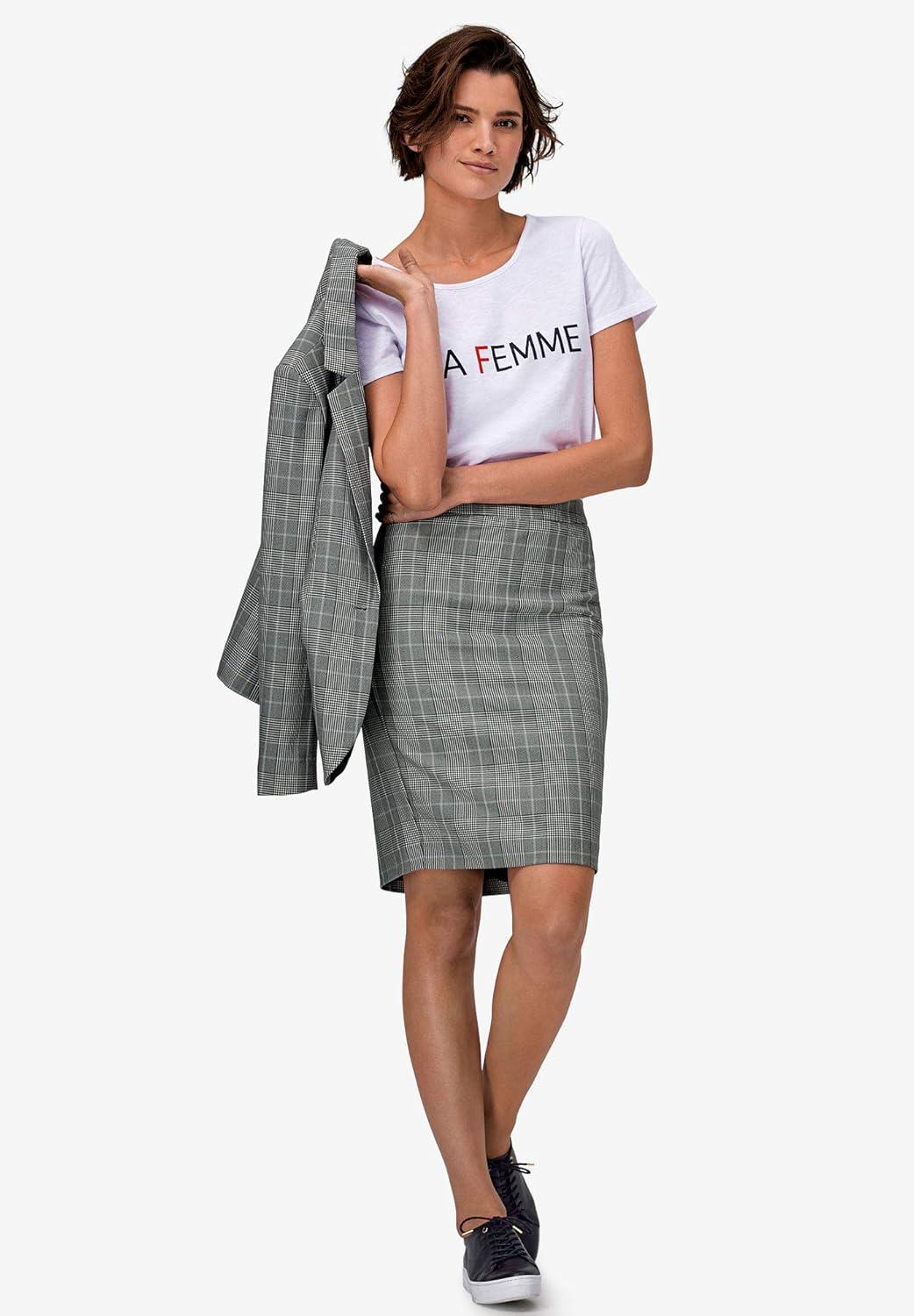 image:imageellos Plus Size Pencil SkirtBlack White Plaid