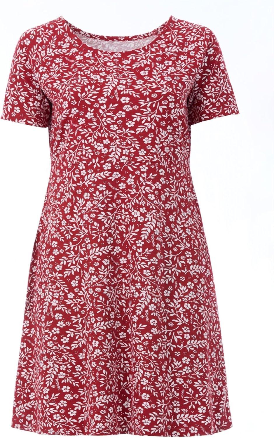 image:imageellos Plus Size Short Sleeve Fit amp Flare Knit DressChili Red Vine Floral