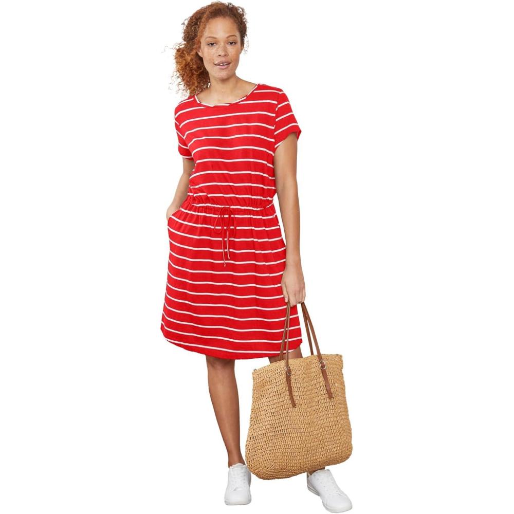 image:imageellos Plus Size Knit Drawstring DressHot Red White Stripe