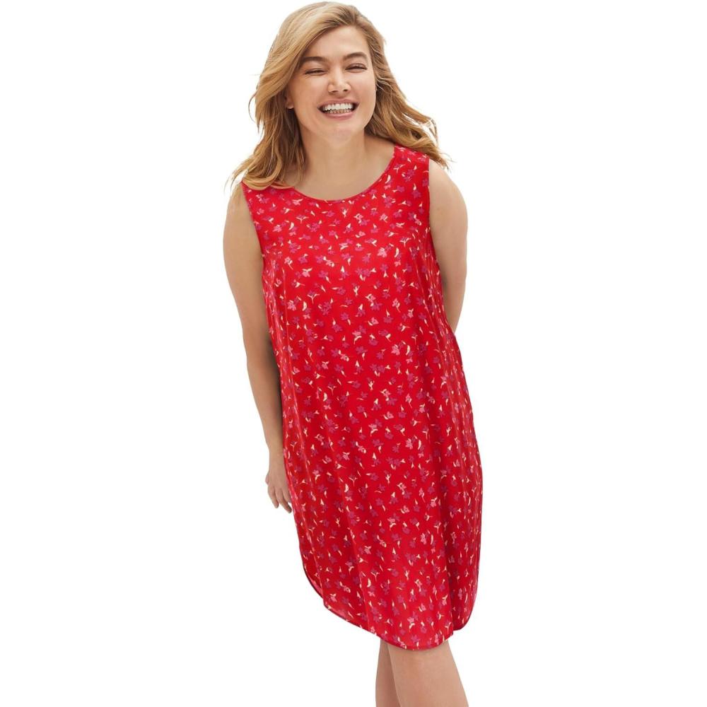 image:imageellos Plus Size Sleeveless Shift DressHot Red Floral