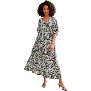 Ellos Plus Size Knit Tie-Back Maxi(Black Pastel Floral)