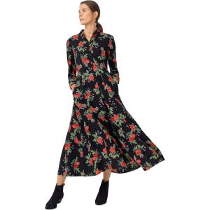 ellos Plus Size Button Front Maxi Shirtdress(Black Red Floral)