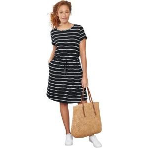 ellos Plus Size Knit Drawstring Dress(Black White Stripe)