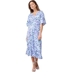 ellos Plus Size Knit Midi Dress with Surplice Neckline & Waist Tie(Periwinkle Lavender Floral)
