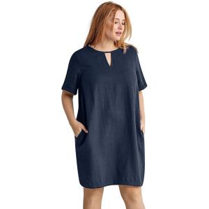 ellos Plus Size Linen-Blend A-Line Dress(Navy)