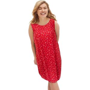 ellos Plus Size Sleeveless Shift Dress(Hot Red Floral)