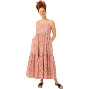 ellos Plus Size Tiered Cotton Maxi Dress(Peach Bud Floral)