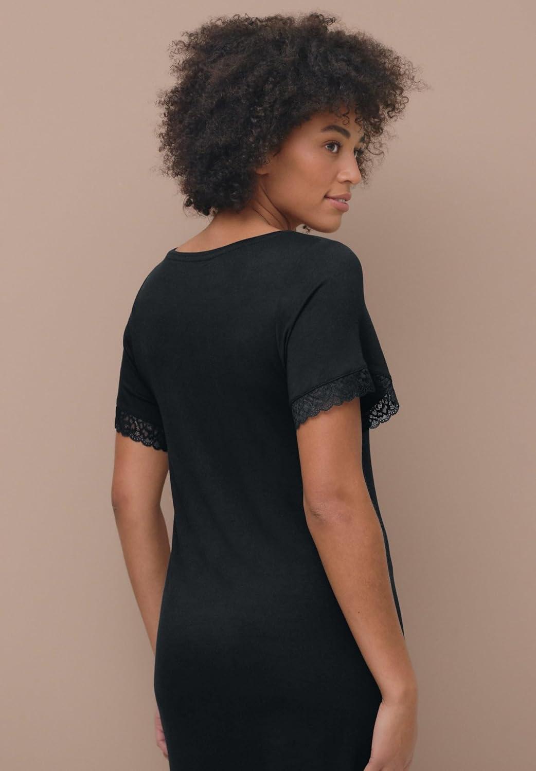 image:imageellos Plus Size Stretch Knit VNeck Short Sleeve Lace Trim Sleep ShirtBlack