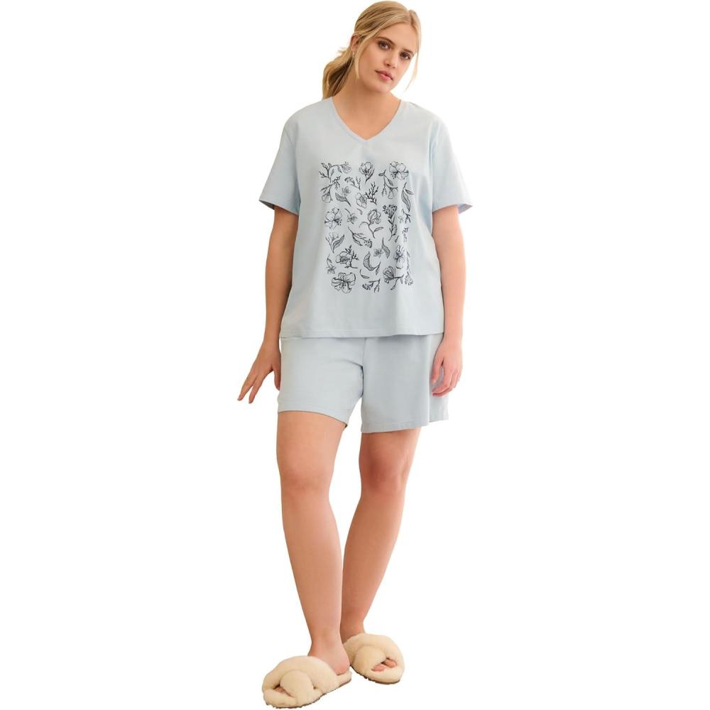 image:imageellos Plus Size 2Piece Short Sleep SetBlue Smoke Botanical