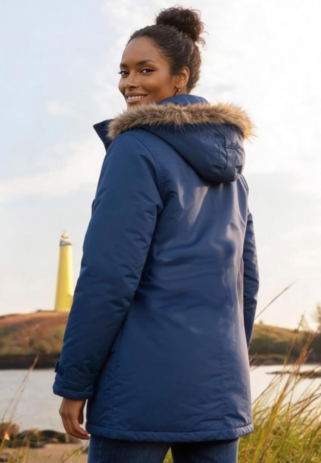 image:imageellos Plus Size Faux Fur Trim TwoWay ZipFront MidLength ParkaMarine Blue