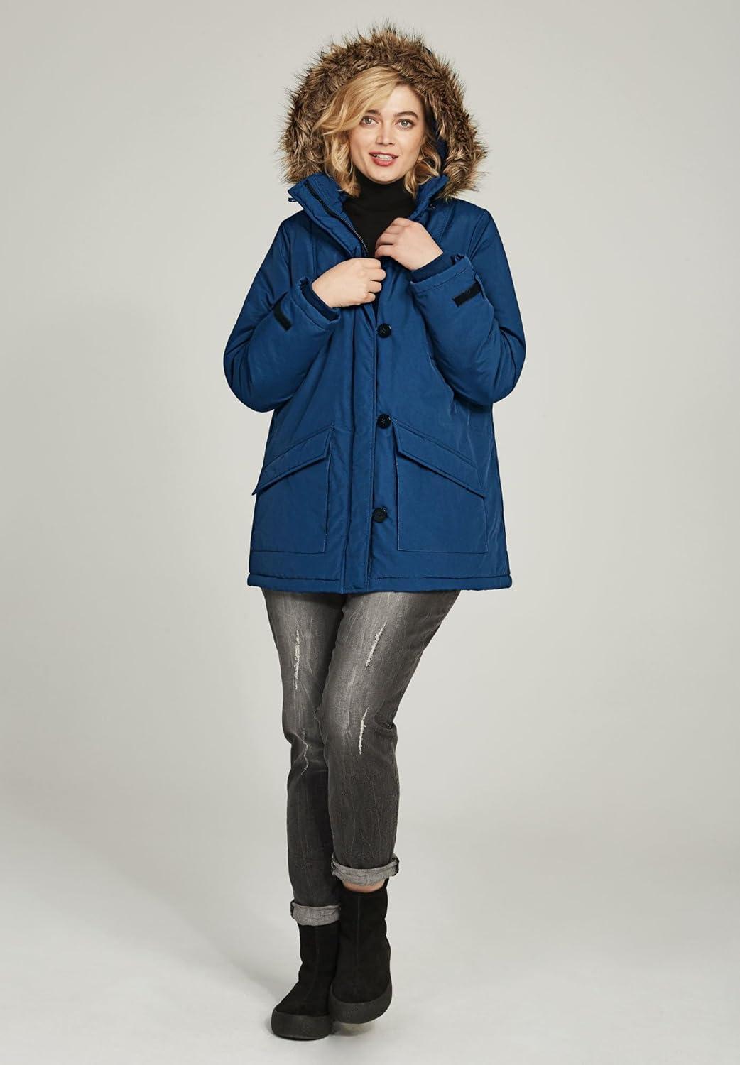 image:imageellos Plus Size Faux Fur Trim TwoWay ZipFront MidLength ParkaRich Red