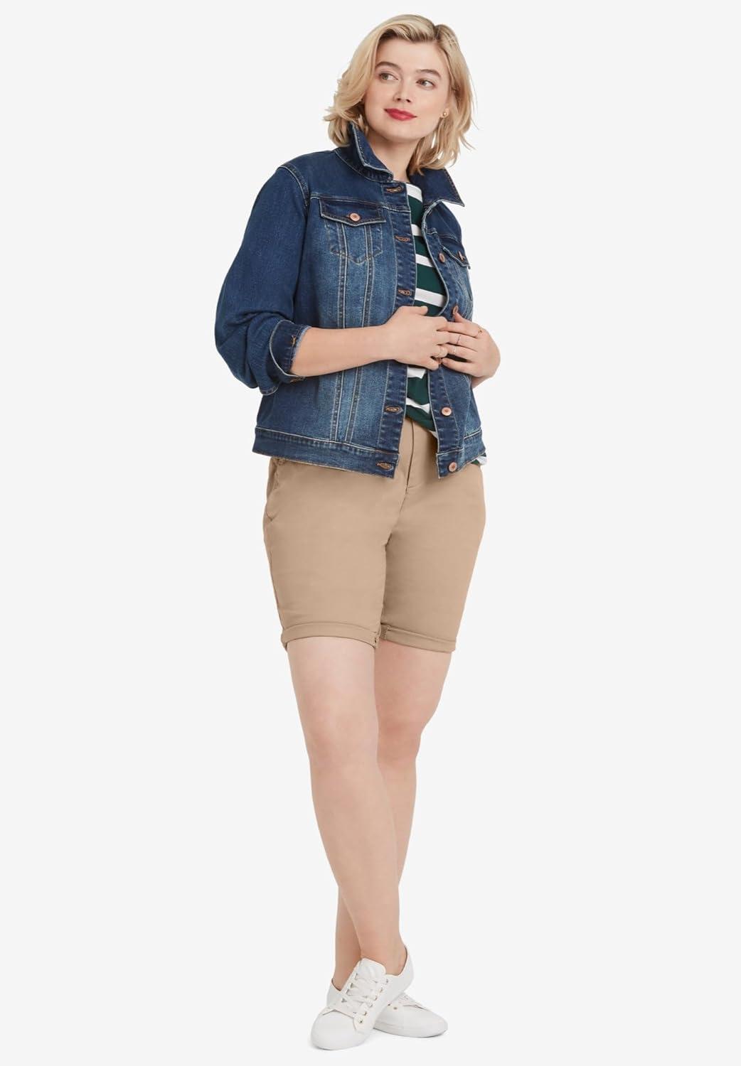 image:imageellos Plus Size Stretch Chino MidRise Bermuda ShortsOcean Sapphire