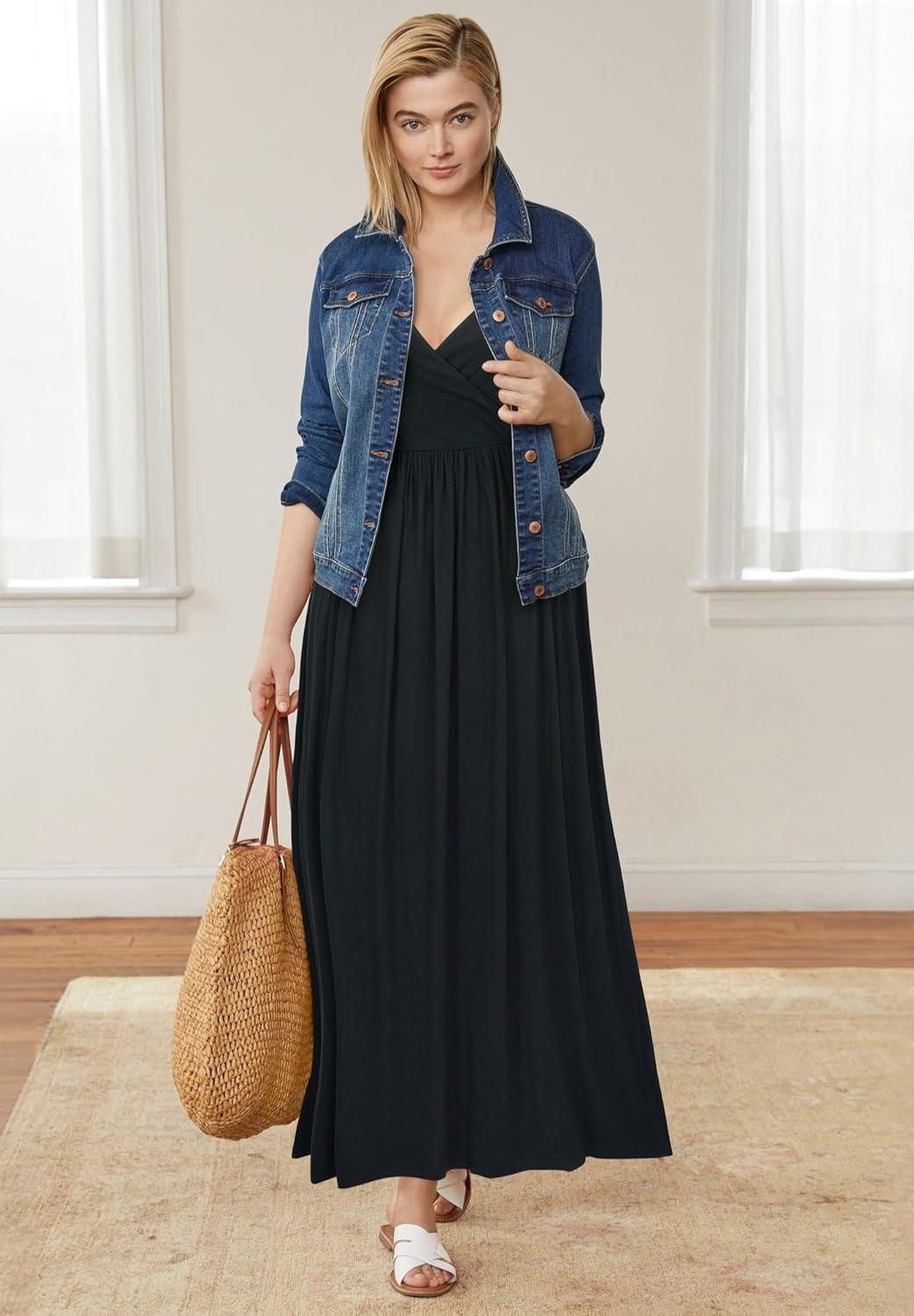image:imageellos Plus Size Stretch Knit Surplice Tank Maxi DressNavy