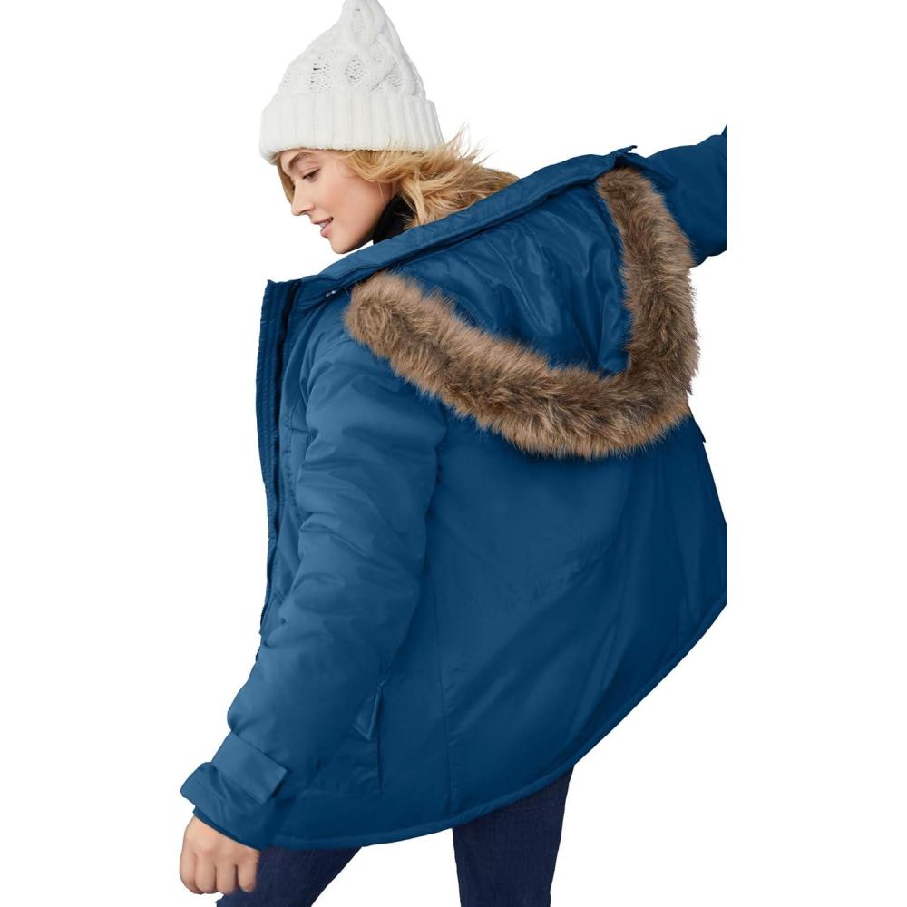 image:imageellos Plus Size Faux Fur Trim TwoWay ZipFront MidLength ParkaMarine Blue