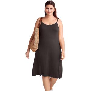 ellos Plus Size Stretch Knit Scoop Neck Tank A Line Dress(Black)