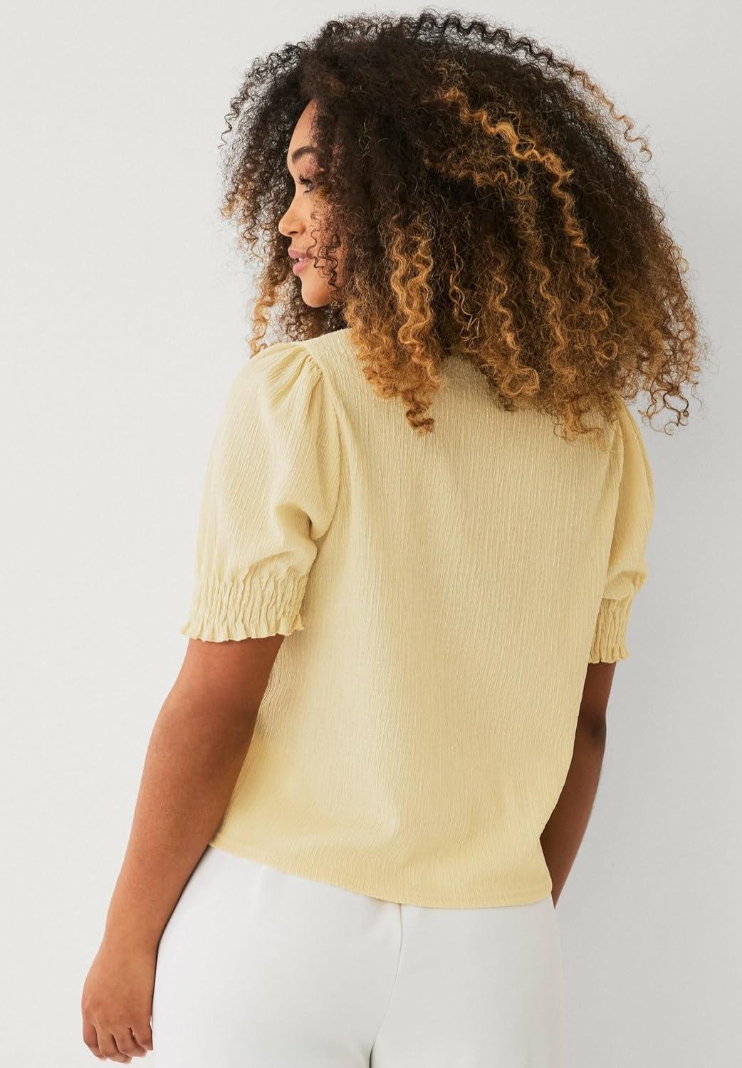 image:imageellos Plus Size Textured Knit Button Front Top with SleevesSoft Butter