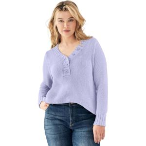 ellos Plus Size Button Y-Neck Sweater(Lavender Mist)