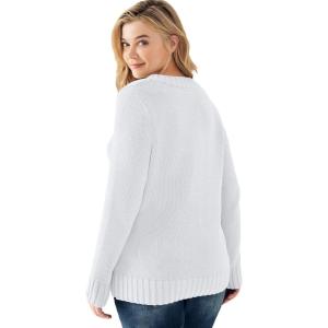 ellos Plus Size Button Y-Neck Sweater(White)