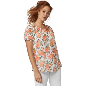 ellos Plus Size Keyhole Neckline Peasant Blouse(White Dusty Coral Floral)