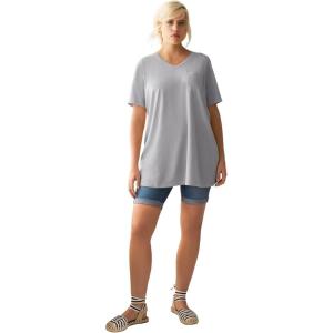 ellos Plus Size Stretch Knit V-Neck Short Sleeve Chest Pocket Tunic(Heather Grey)