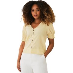 ellos Plus Size Textured Knit Button Front Top with Sleeves(Soft Butter)