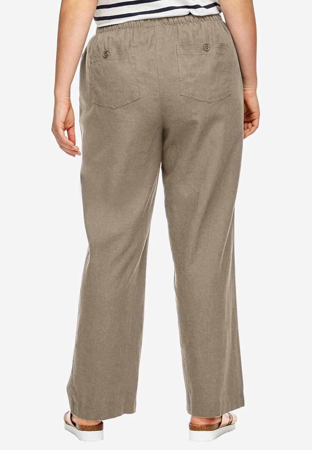 image:imageellos Plus Size LinenBlend Elastic Waist Drawstring Relaxed PantBark