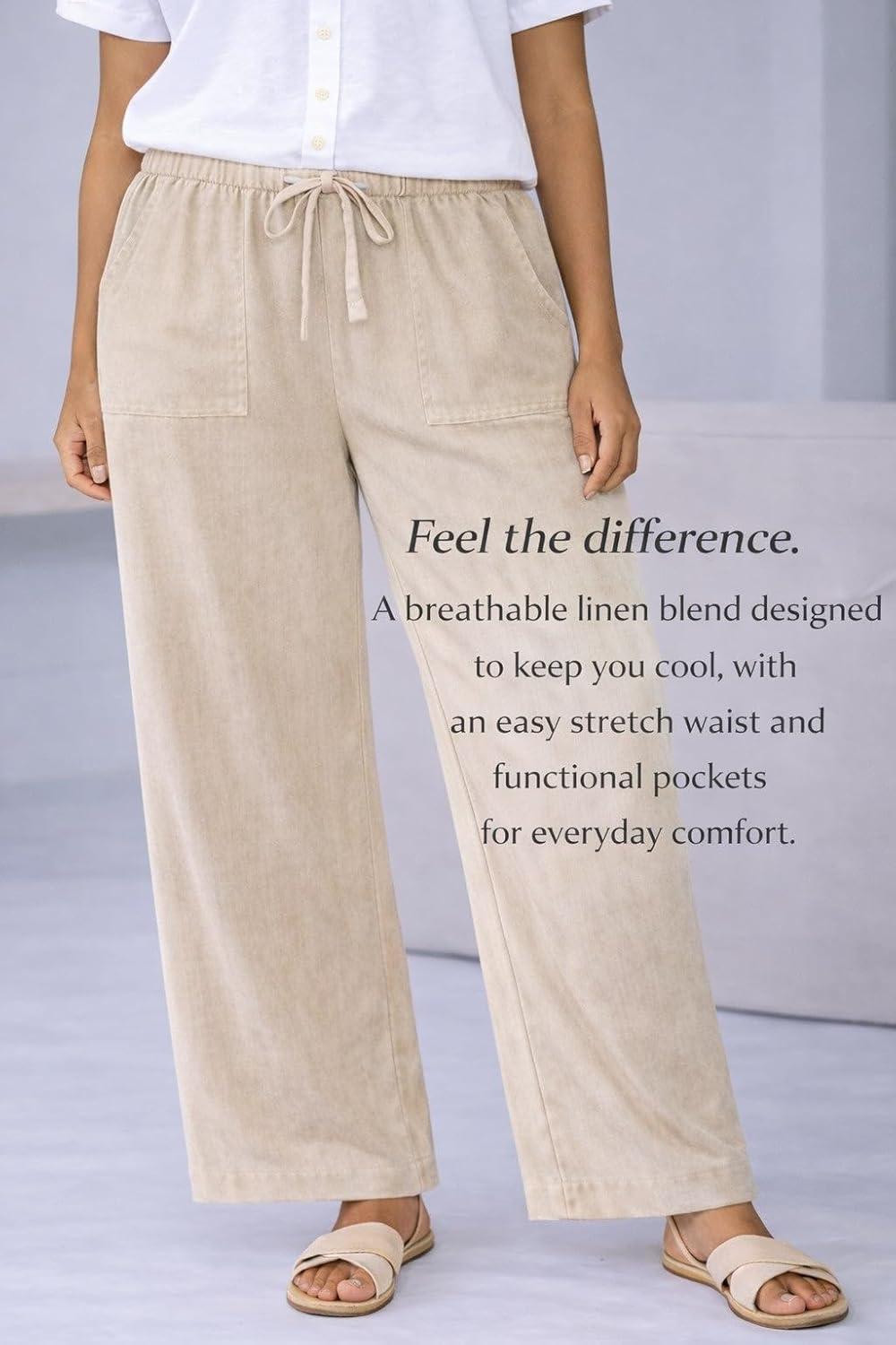 image:imageellos Plus Size LinenBlend Elastic Waist Drawstring Relaxed PantBark