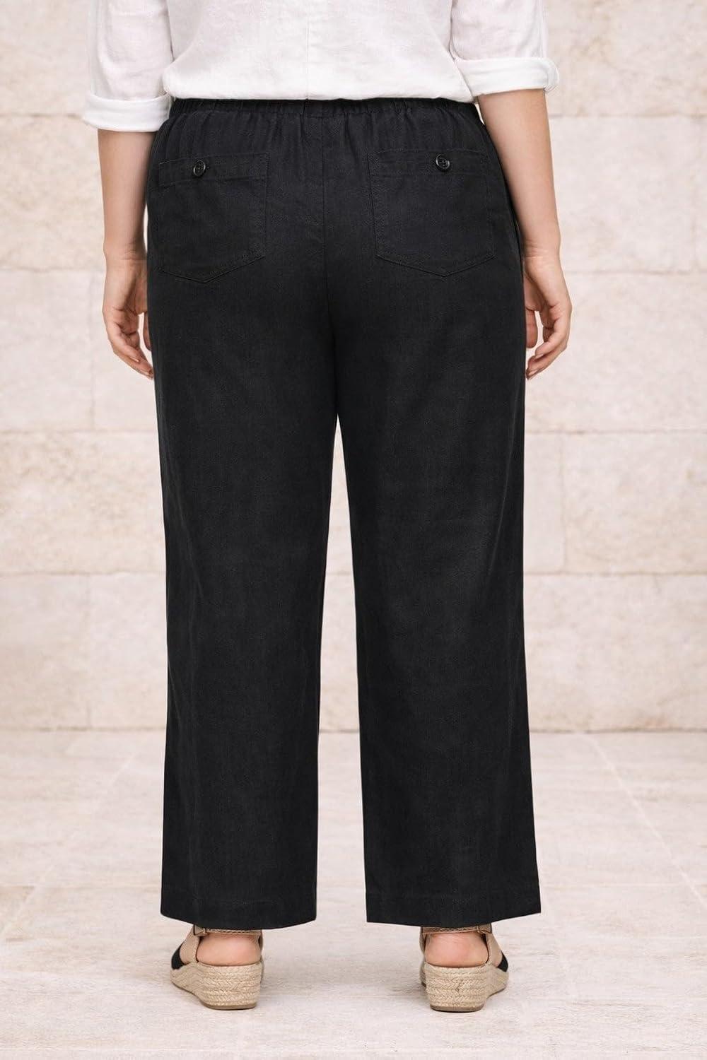 image:imageellos Plus Size LinenBlend Elastic Waist Drawstring Relaxed PantBlack
