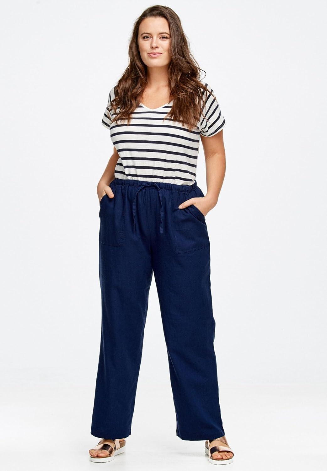 image:imageellos Plus Size LinenBlend Elastic Waist Drawstring Relaxed PantMidnight Green
