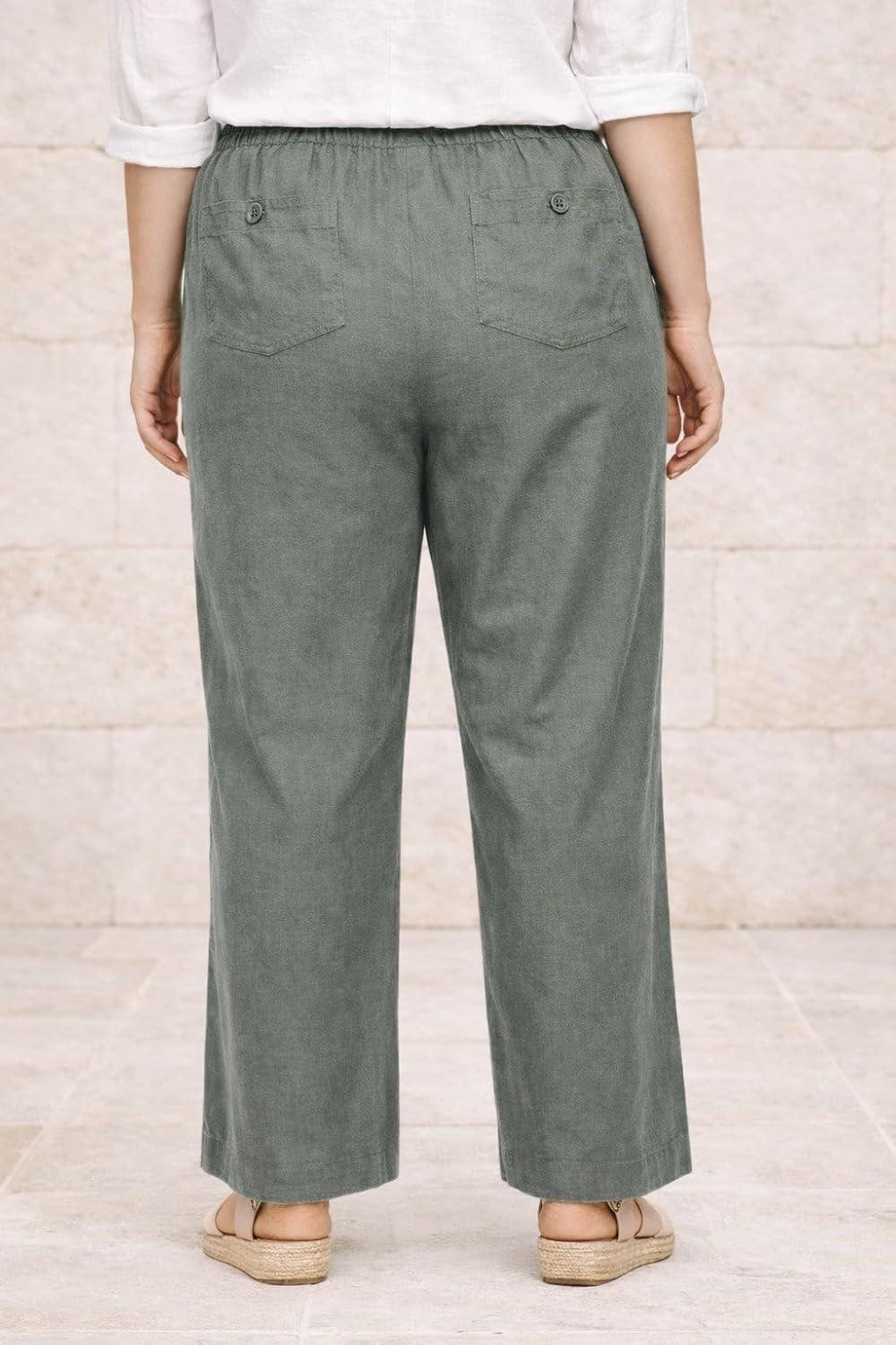 image:imageellos Plus Size LinenBlend Elastic Waist Drawstring Relaxed PantOlive Grey