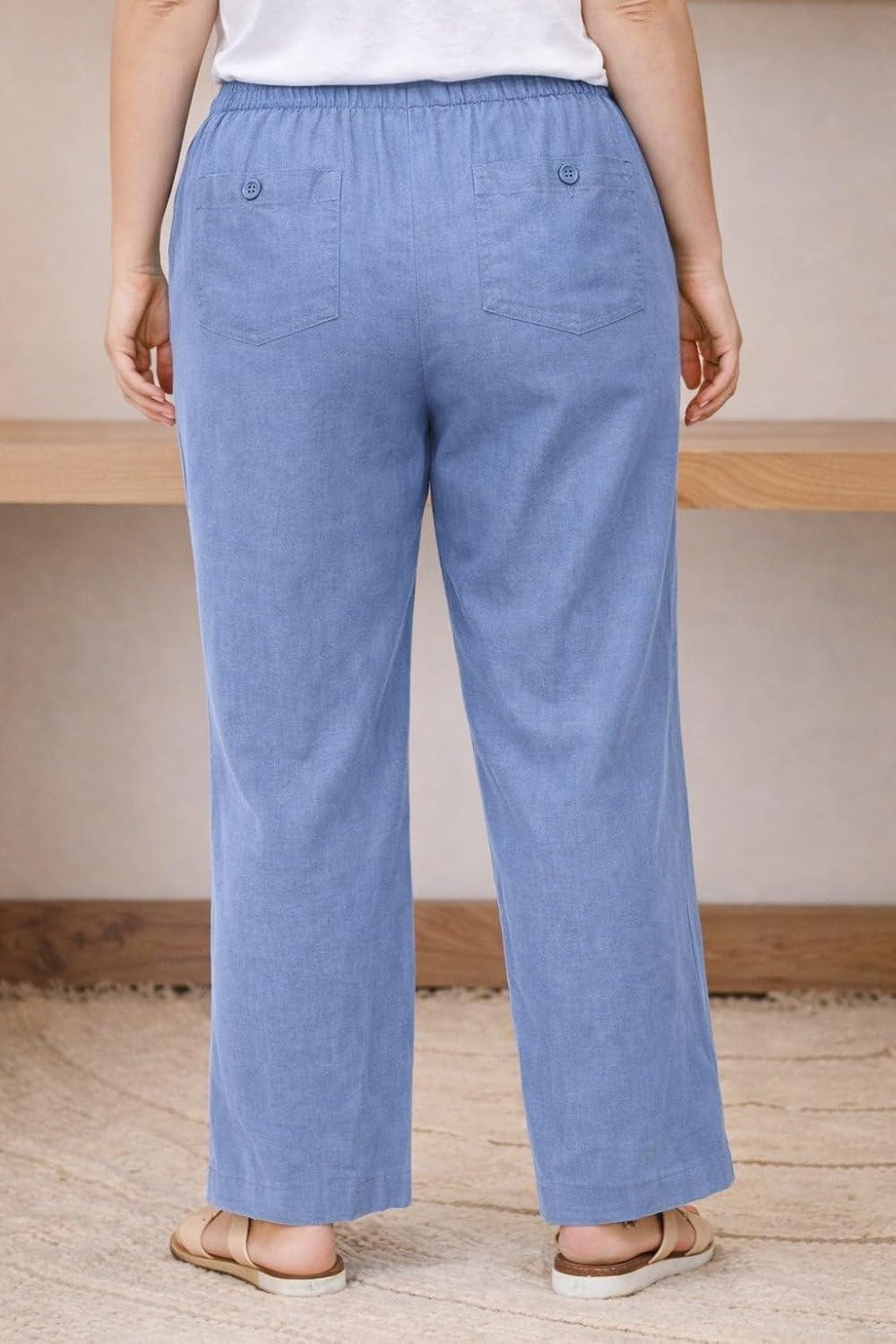 image:imageellos Plus Size LinenBlend Elastic Waist Drawstring Relaxed PantPale Indigo