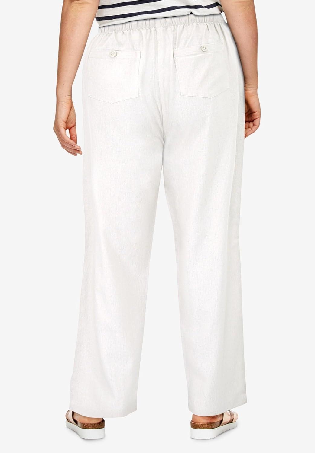 image:imageellos Plus Size LinenBlend Elastic Waist Drawstring Relaxed PantWhite