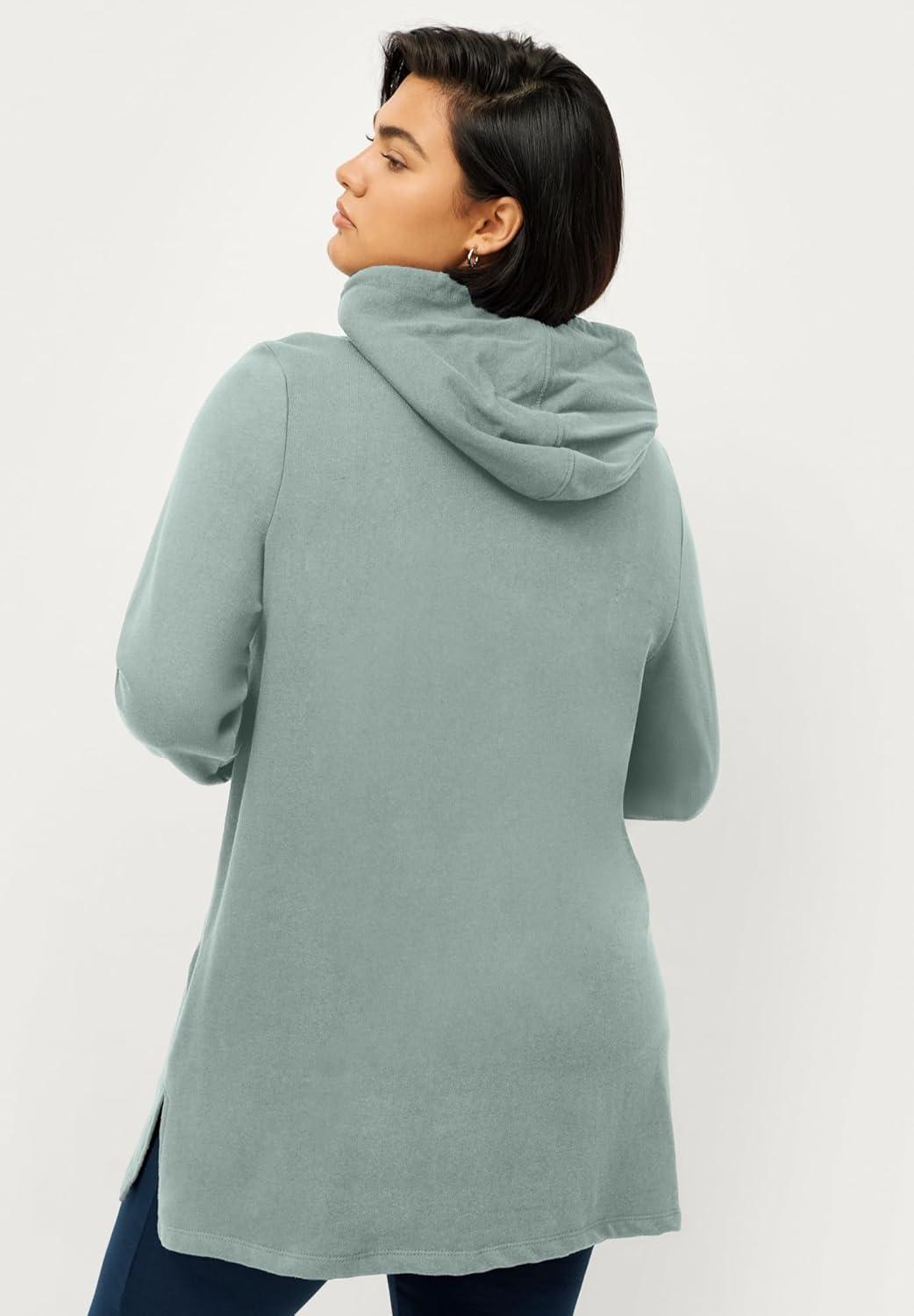 image:imageellos Womens Plus Size ZipFront Hoodie With Zip Pockets French Terry Long Oversized JacketGrey Spruce