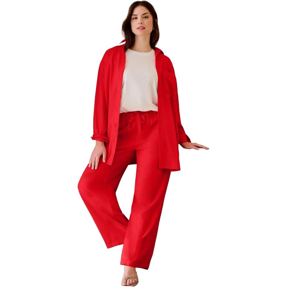 image:imageellos Plus Size LinenBlend Elastic Waist Drawstring Relaxed PantHot Red