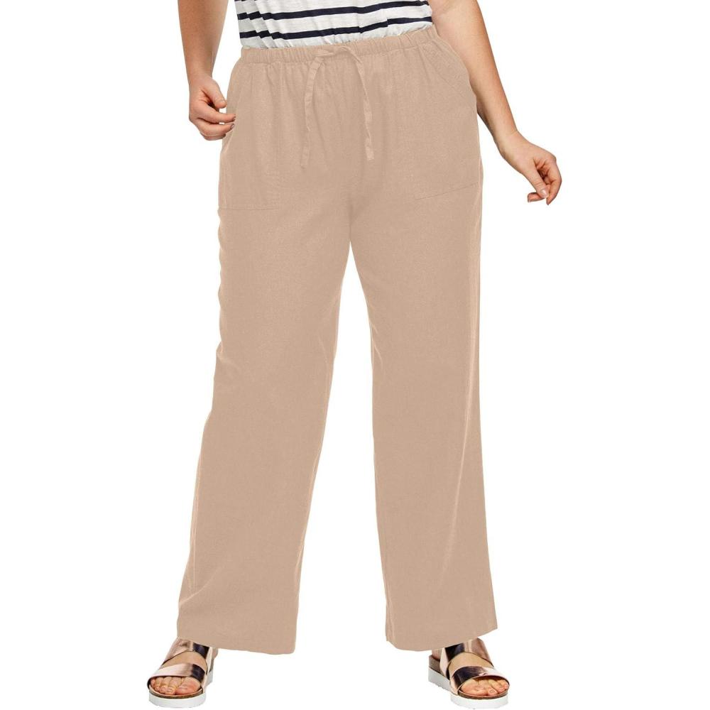 image:imageellos Plus Size LinenBlend Elastic Waist Drawstring Relaxed PantNew Khaki