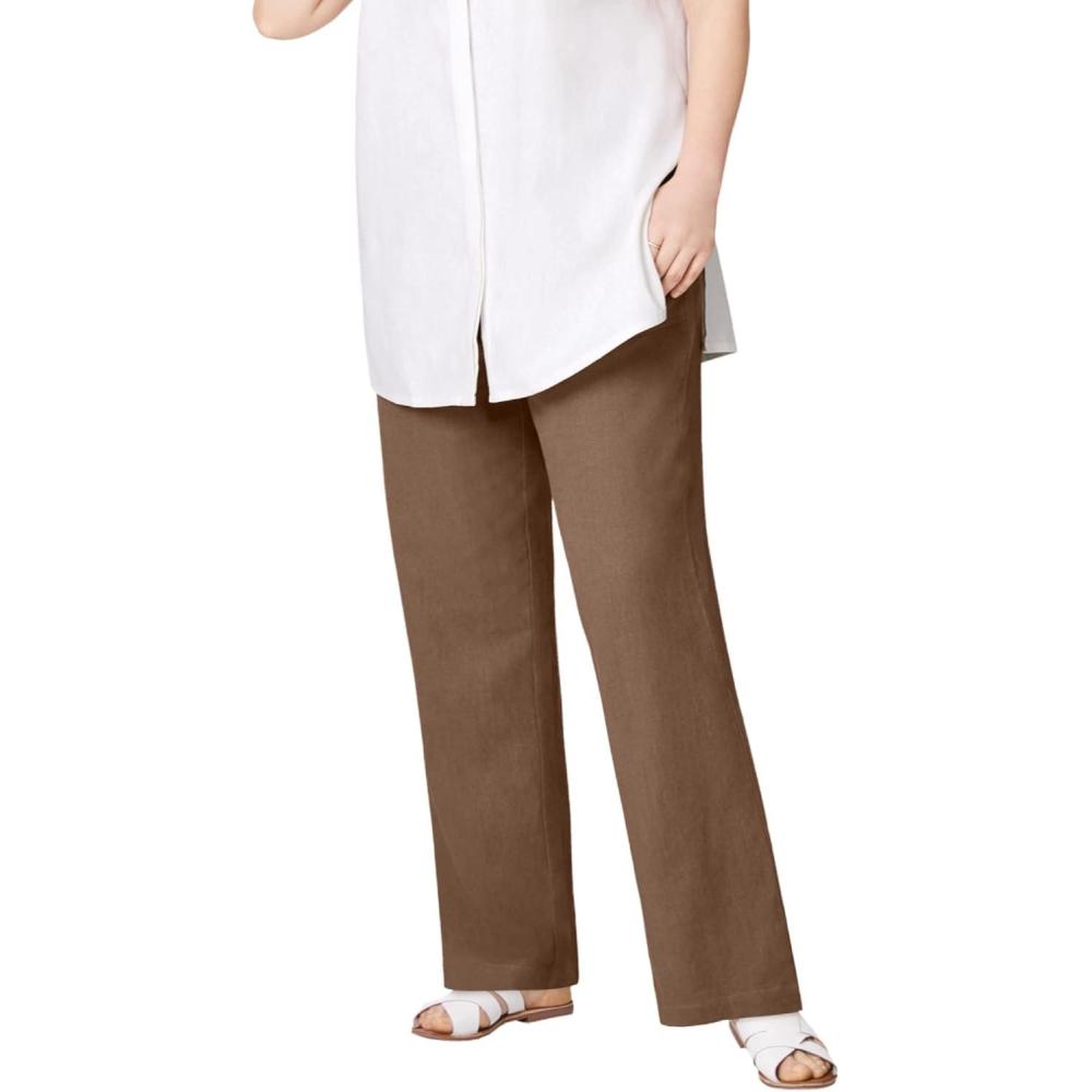 image:imageellos Plus Size LinenBlend Elastic Waist Drawstring Relaxed PantPecan Brown
