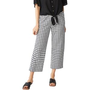 ellos Plus Size Gingham Back Elastic Wide Leg Crop Pants(Black White Gingham)