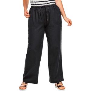 ellos Plus Size Linen-Blend Elastic Waist Drawstring Relaxed Pant(Black)