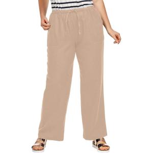 ellos Plus Size Linen-Blend Elastic Waist Drawstring Relaxed Pant(New Khaki)