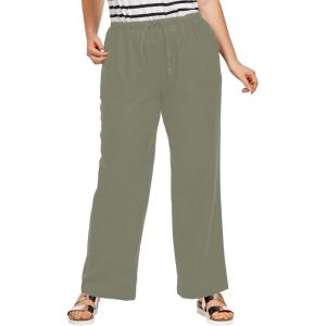 ellos Plus Size Linen-Blend Elastic Waist Drawstring Relaxed Pant(Olive Grey)