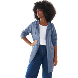 ellos Women’s Plus Size Zip-Front Hoodie With Zip Pockets French Terry Long Oversized Jacket(Pale Indigo)