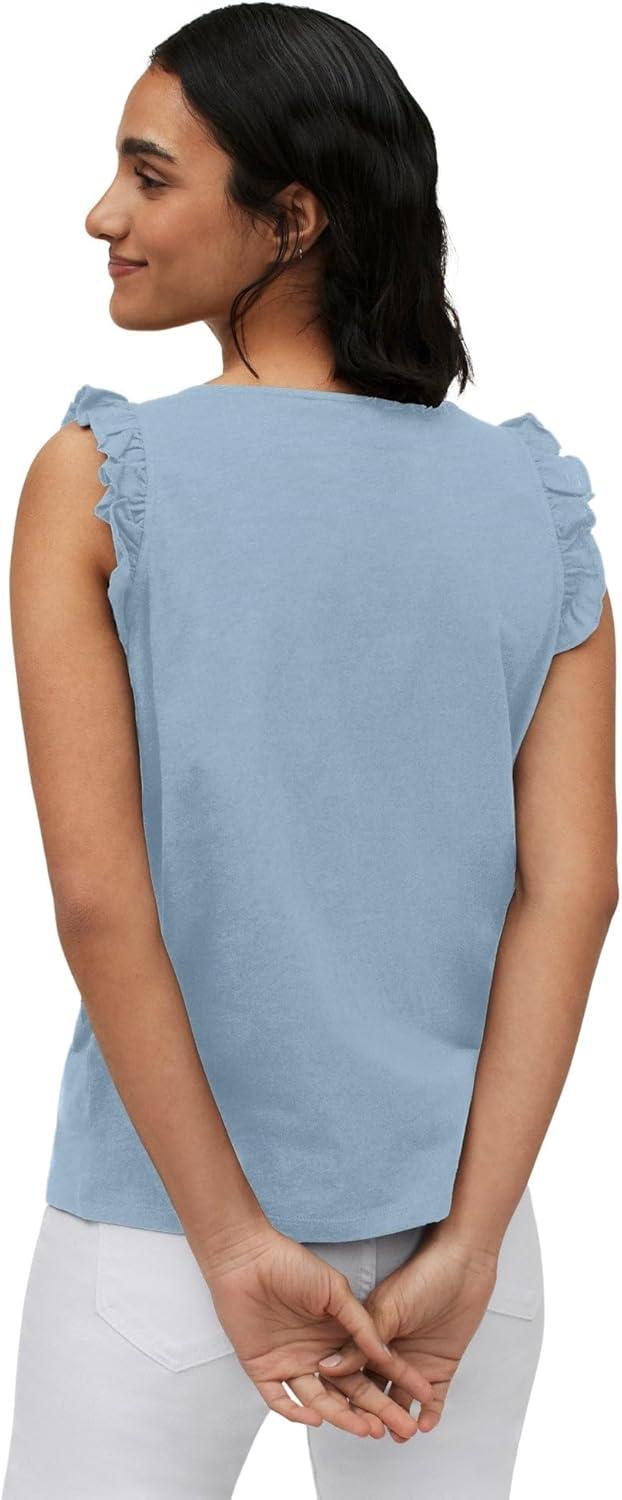image:imageellos Plus Size ButtonFront Ruffle Sleeve TankBlue Fog