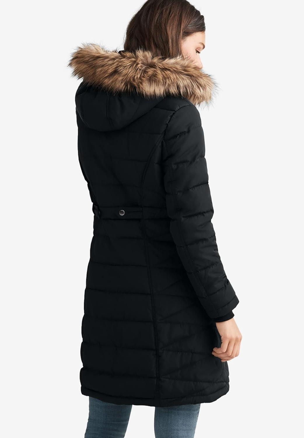 image:imageellos Plus Size Faux Fur Trim PufferBlack