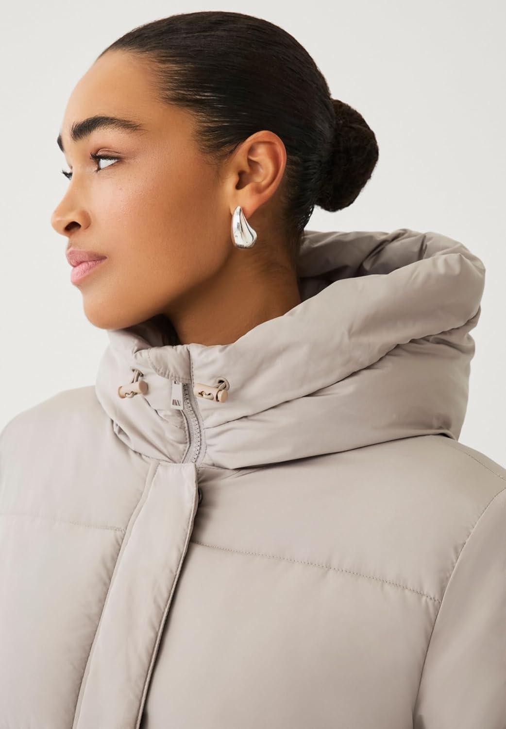 image:imageellos Plus Size Hooded Drawstring PufferTaupe Grey