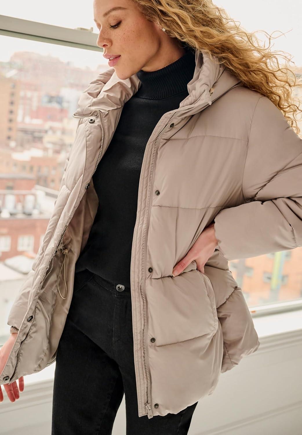 image:imageellos Plus Size Hooded Drawstring PufferTaupe Grey