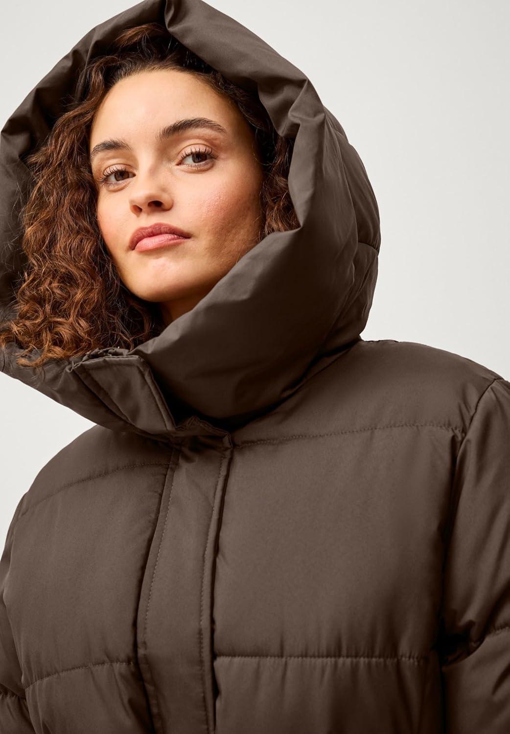 image:imageellos Plus Size Long Belted Puffer With HoodChocolate