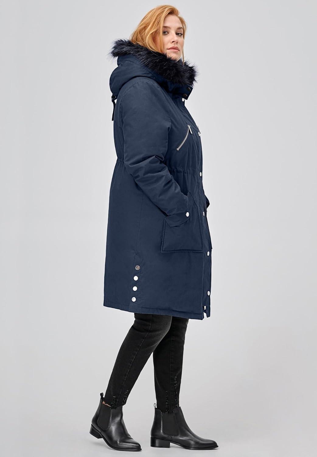 image:imageellos Plus Size SideSnap ZipFront ParkaNavy