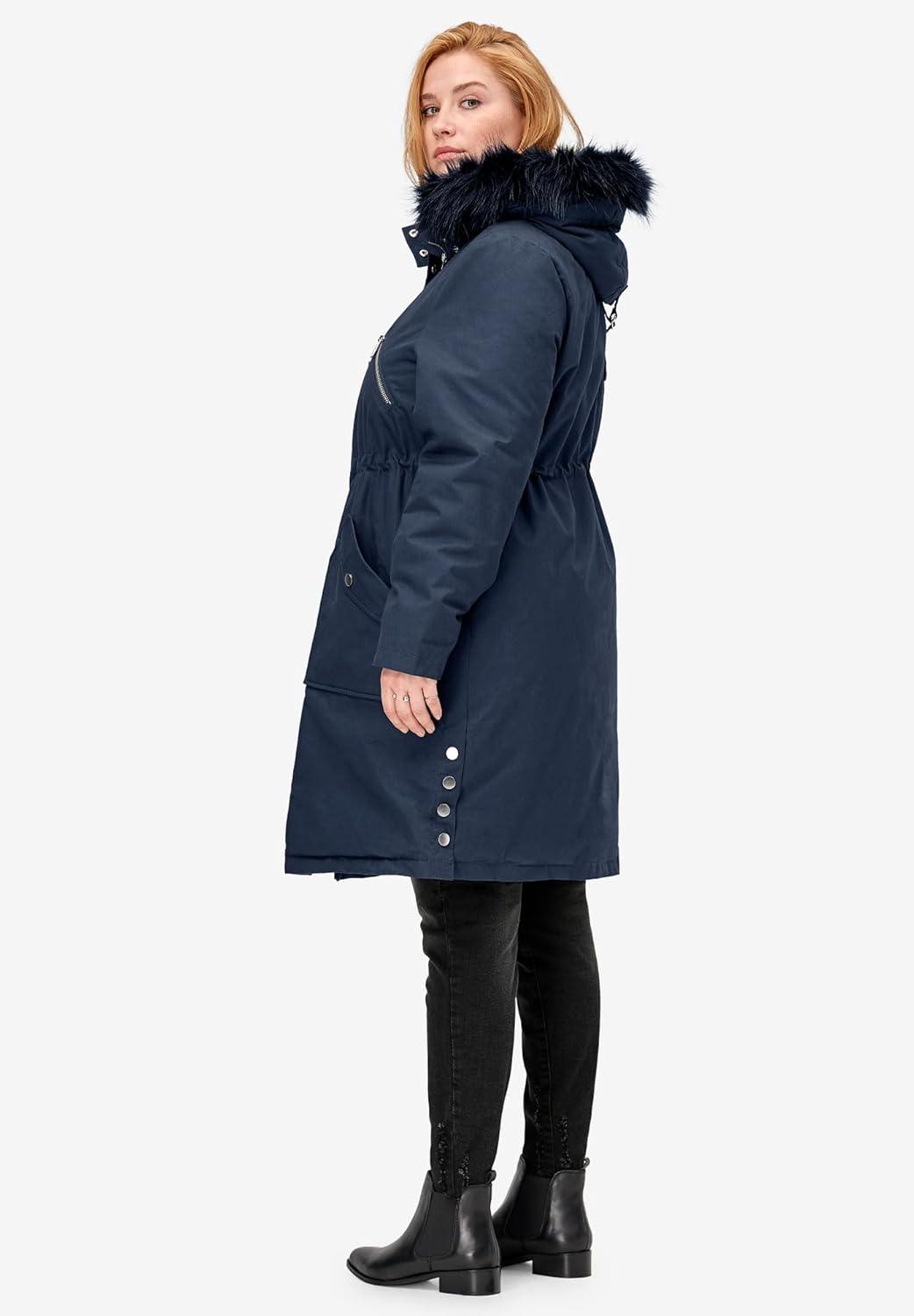 image:imageellos Plus Size SideSnap ZipFront ParkaNavy