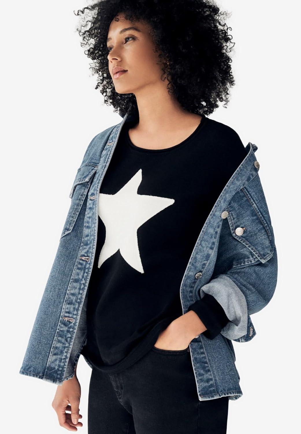 image:imageellos Plus Size Star Applique SweaterNavy Ivory