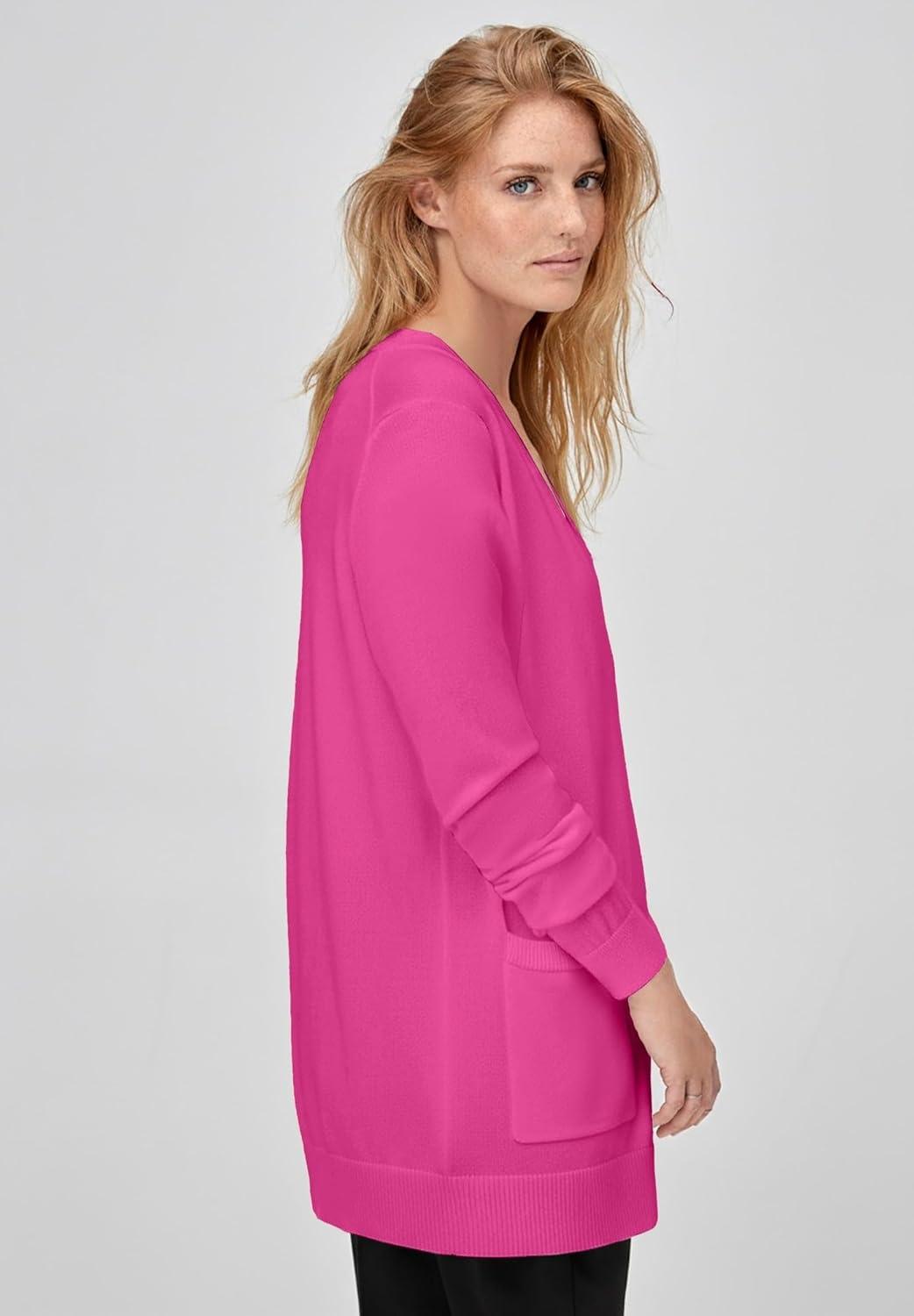 image:imageellos Plus Size VNeck ButtonFront 100 Cotton Boyfriend CardiganTropical Raspberry
